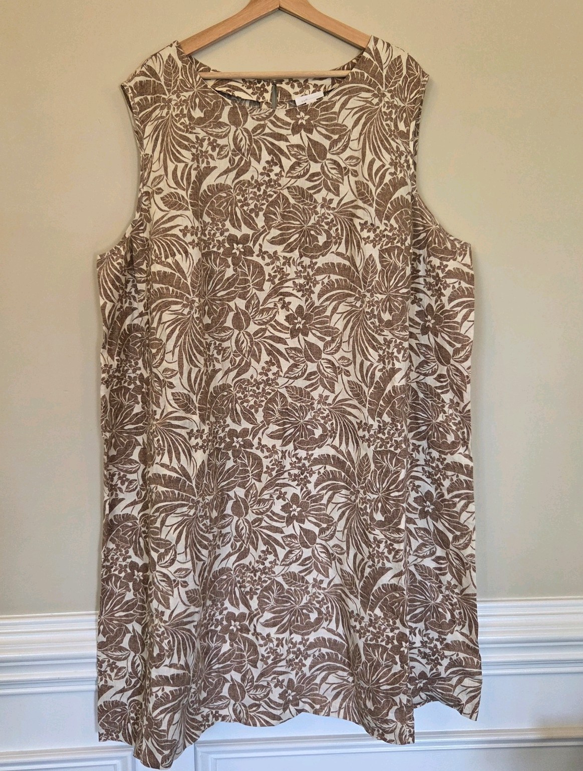 J. Jill Linen Floral Sleeveless Shift Dress Knee Length Beige/Brown Plus 4X