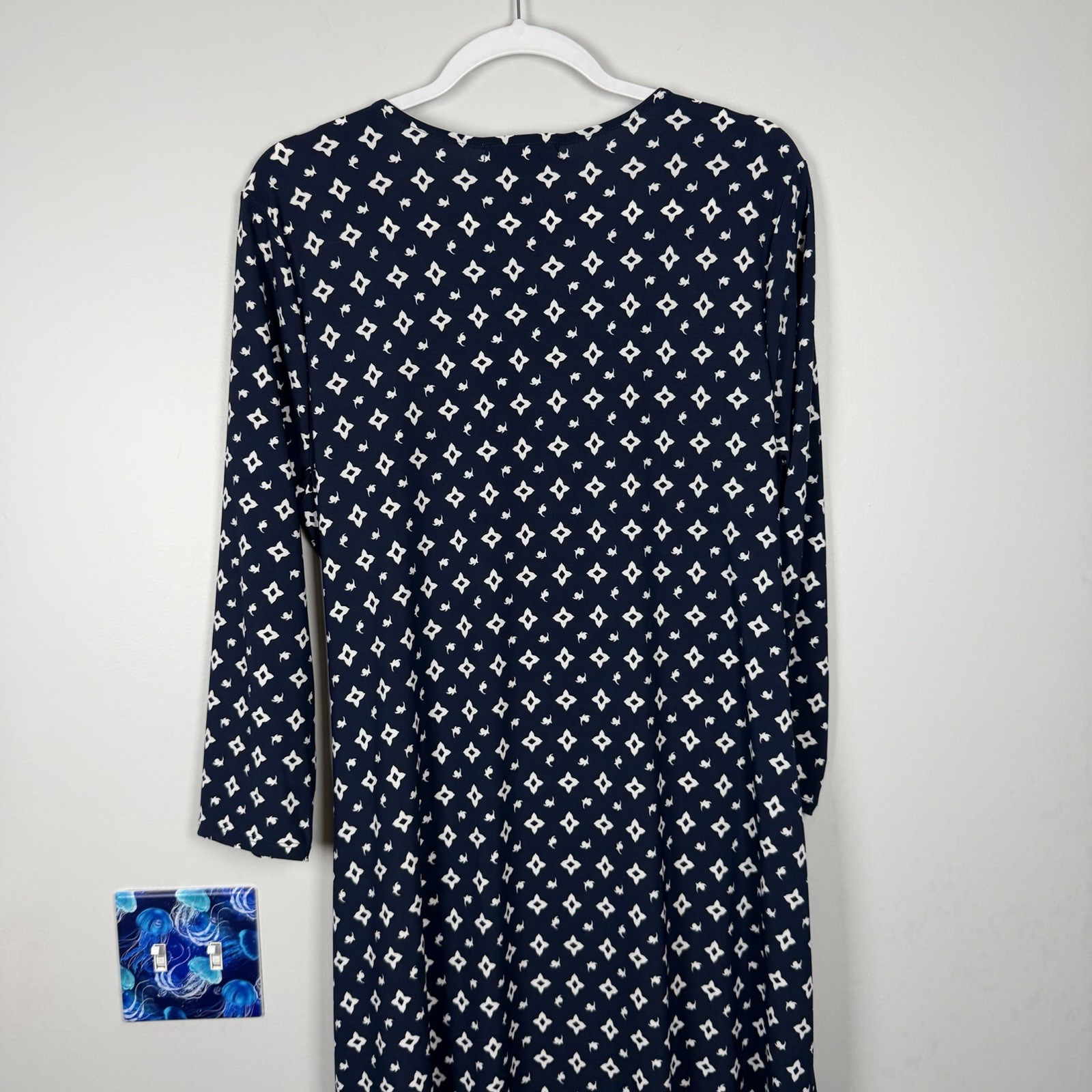 Lauren Ralph Lauren Jersey Knit Navy Blue White Ruched Midi Faux Wrap Dress 1X
