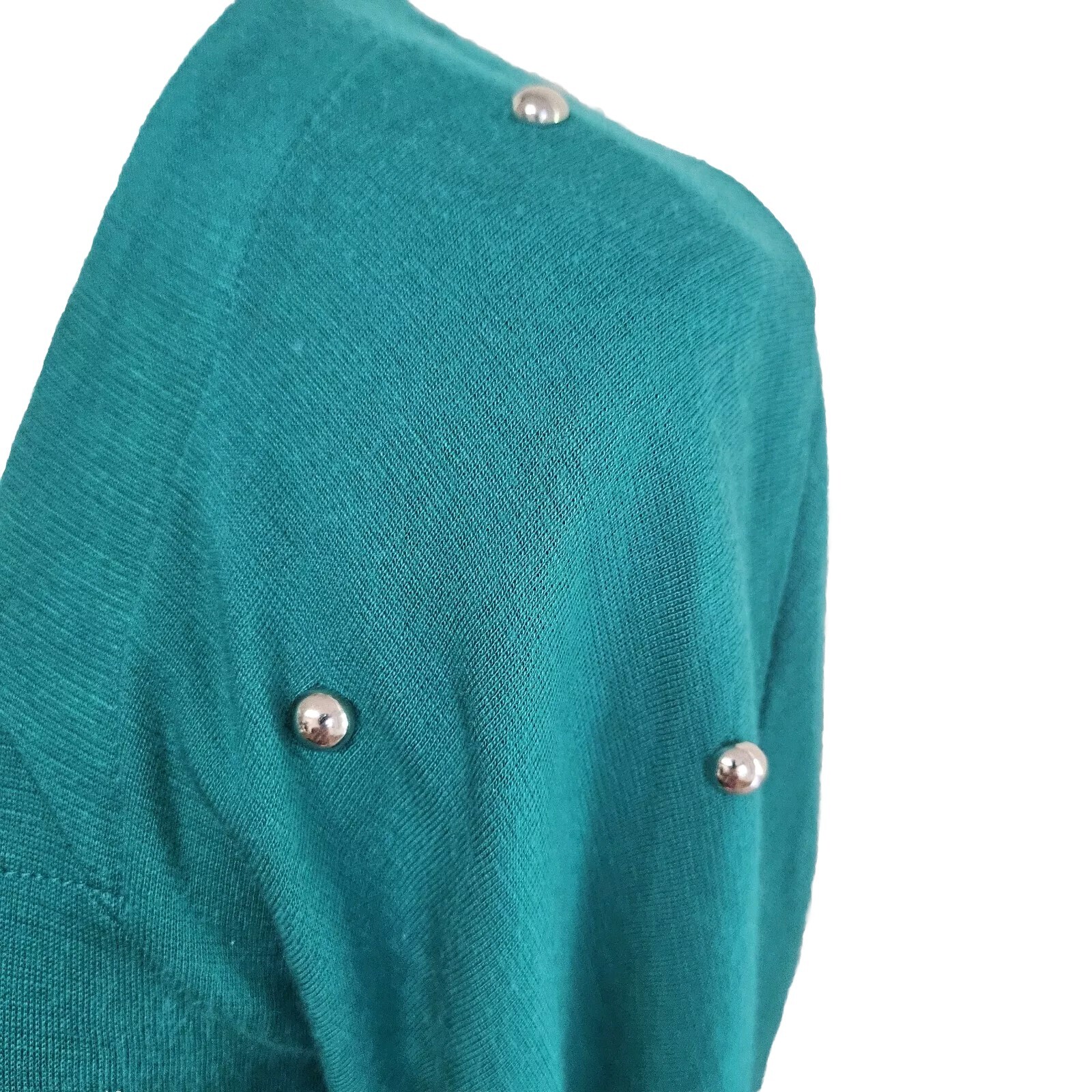 Vintage 90s Retro Marnie West Green Silver Studded Sleeves Bodycon Dress Size M