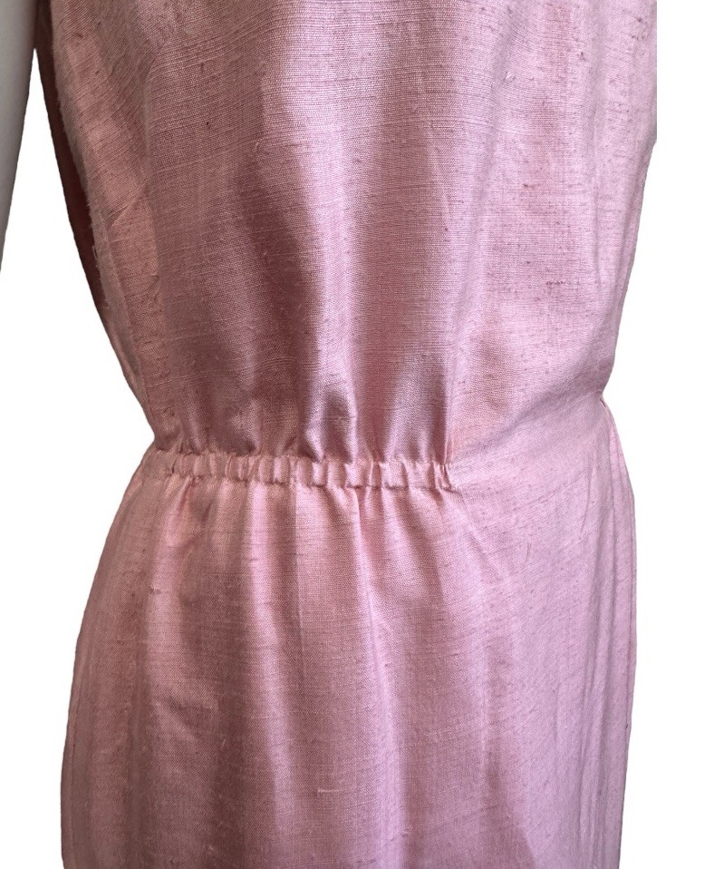 Vintage Pink Hand Beaded Cocktail Dress | Pearls Silk | 60’s Jackie O Glam