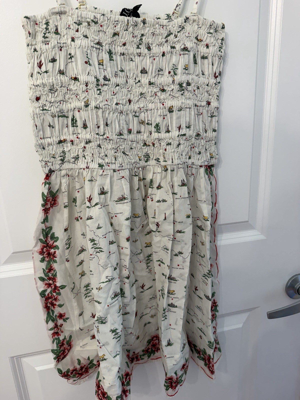 new nwt J. Crew J Crew smocked mini dress map print XS xsmall cotton voile