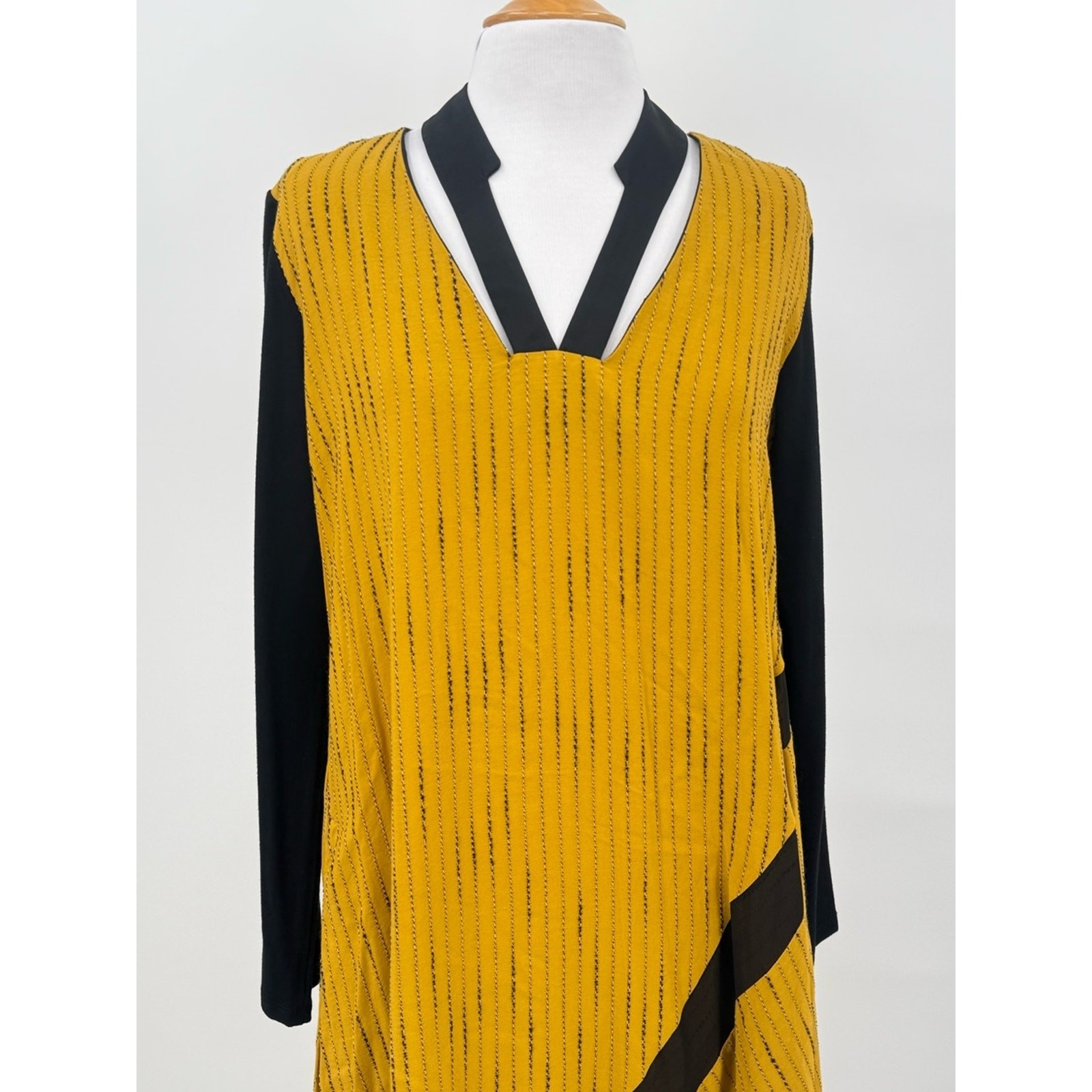 LUUKAA Lagenlook Asymmetrical Dress Size 10 Yellow Stripe Artsy Avant Garde NEW