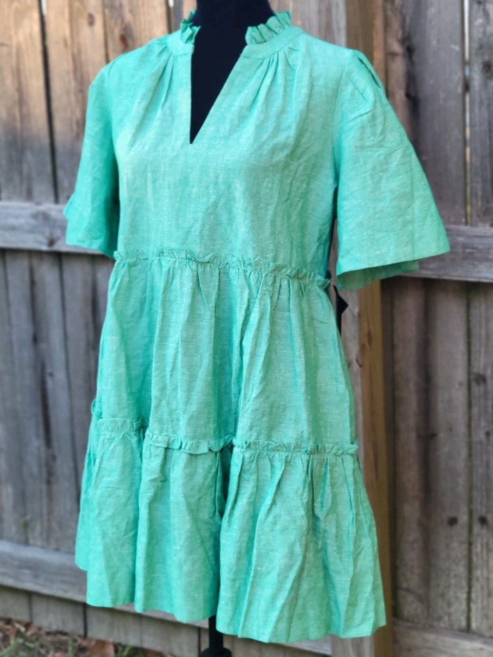 NEW Tuckernuck Crawford Mini Dress Tiered Sea Green Sz Med Linen Blend Coastal