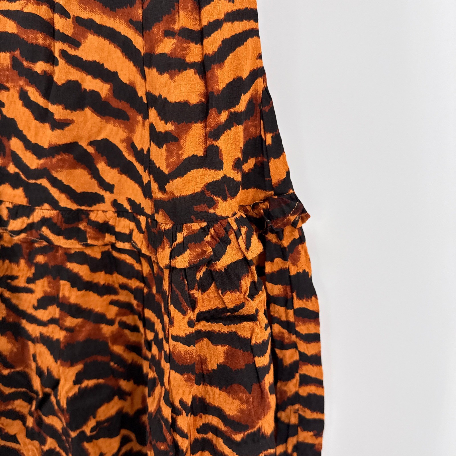 NWT Walter Baker Yosline Dress Wild Cat Tiger Print Square Neck Orange Black 4