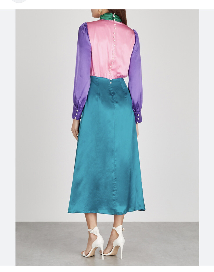 Olivia Rubin Gwen colorblock muli color long sleeve maxi dress UK 6 US 2 NWT