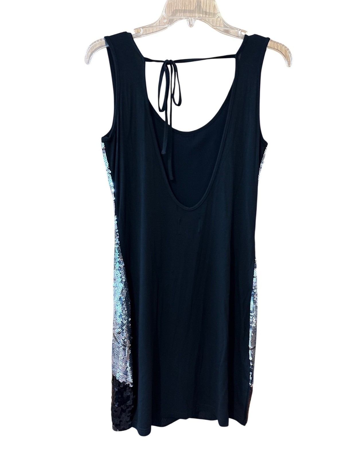 Sequin Party Mini Dress With Abstract Pattern & Open Back Tie Detail Size S