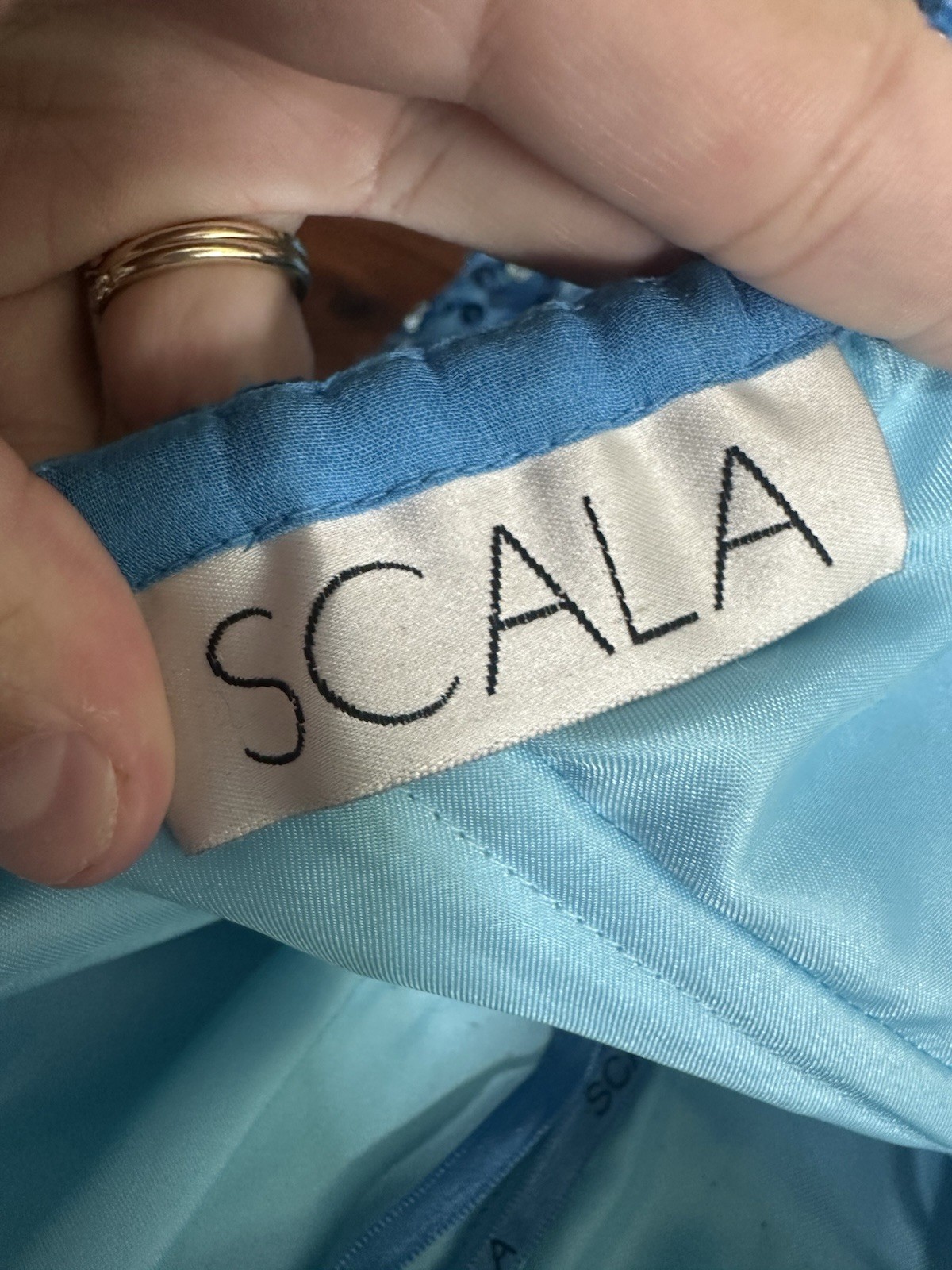 Scala 100% Silk Blue Full Sequin Strapless Cocktail Mini Dress Sz 0