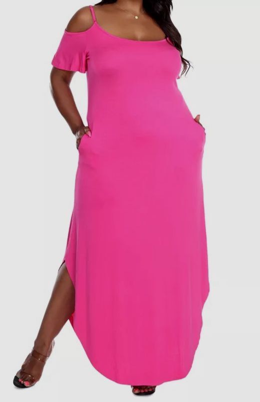 White Mark Women’s Pink Lexi Maxi Stretch Cold-Shoulder Dress Plus Size 2XL