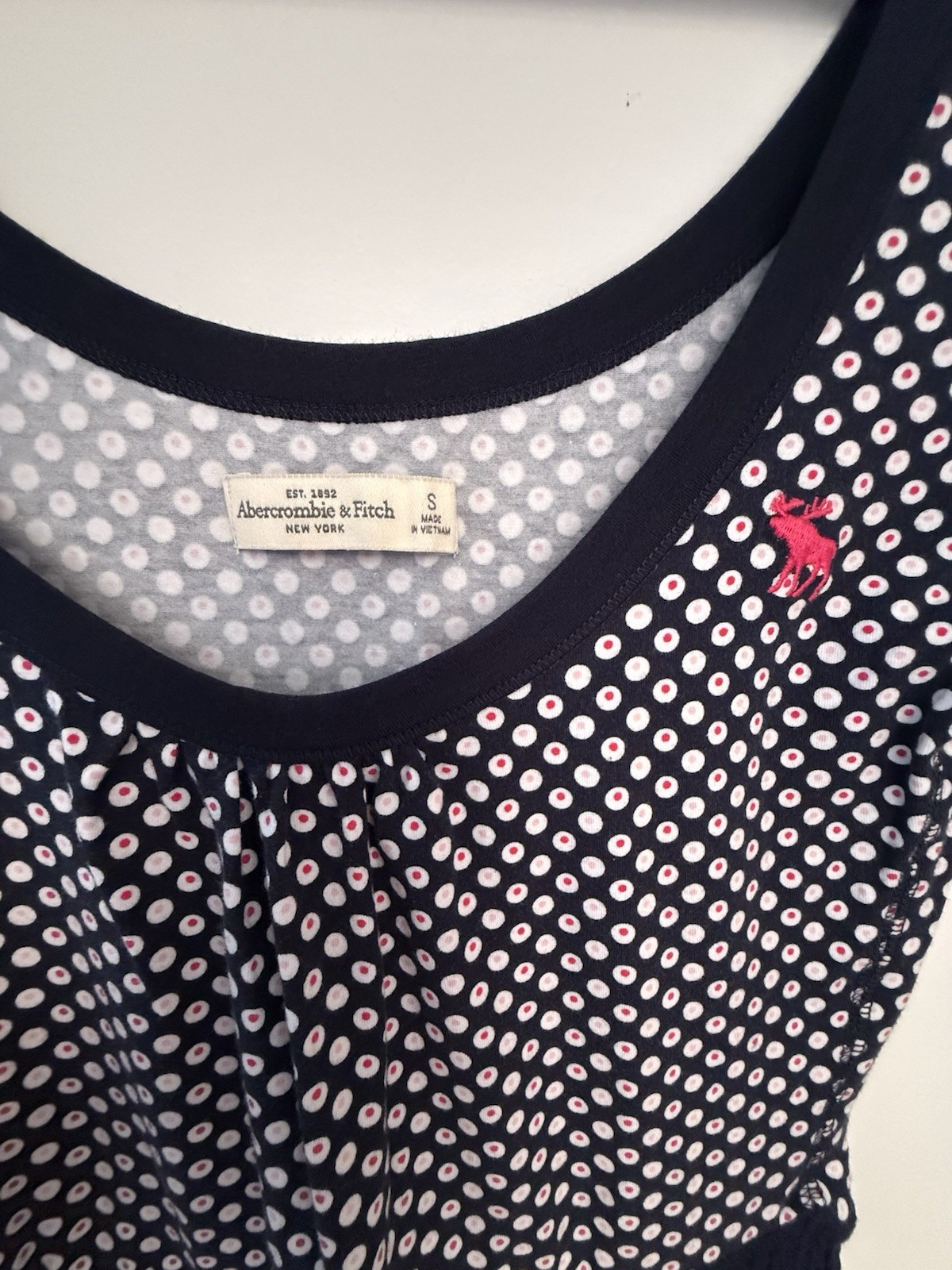 Vintage Abercrombie Fitch Polka Dot Mini Dress S Navy Y2K Skater Moose Logo