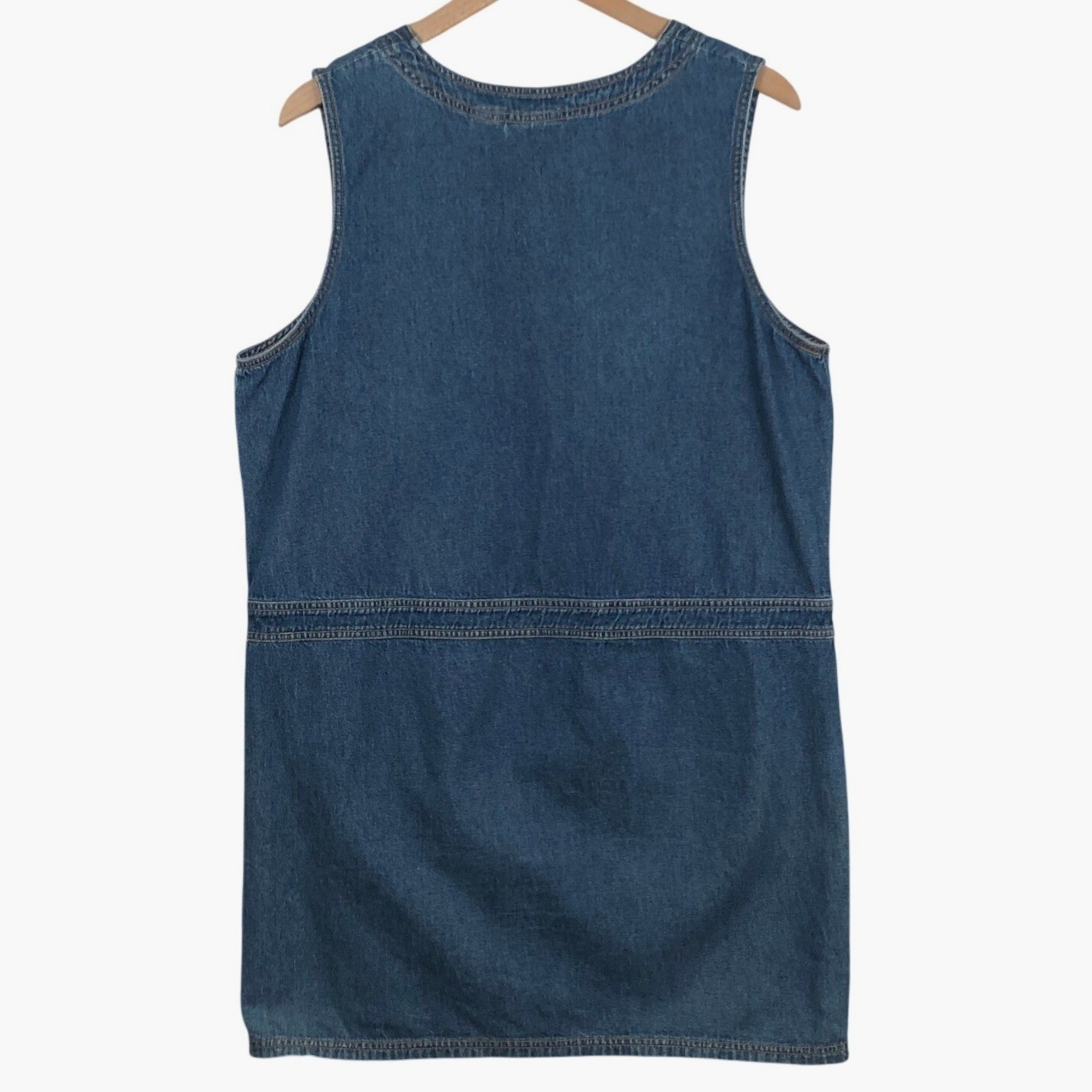 VTG SUSAN BRISTOL Casuals Denim Jumper Dress Sz L Cotton Blue V-Neck Pockets