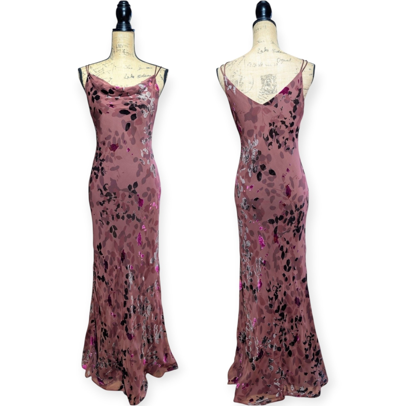 Vintage 90s Monsoon Long Bias Cut Burn Out Floral Slip Dress UK 10/12 (US 8)