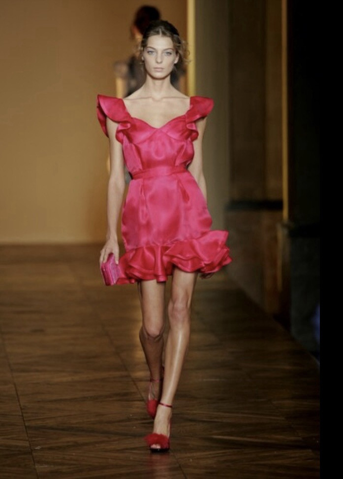 Tom Ford Yves Saint Laurent YSL SS2005 Runway Fuchsia Silk Ruffle Dress FR40 US6