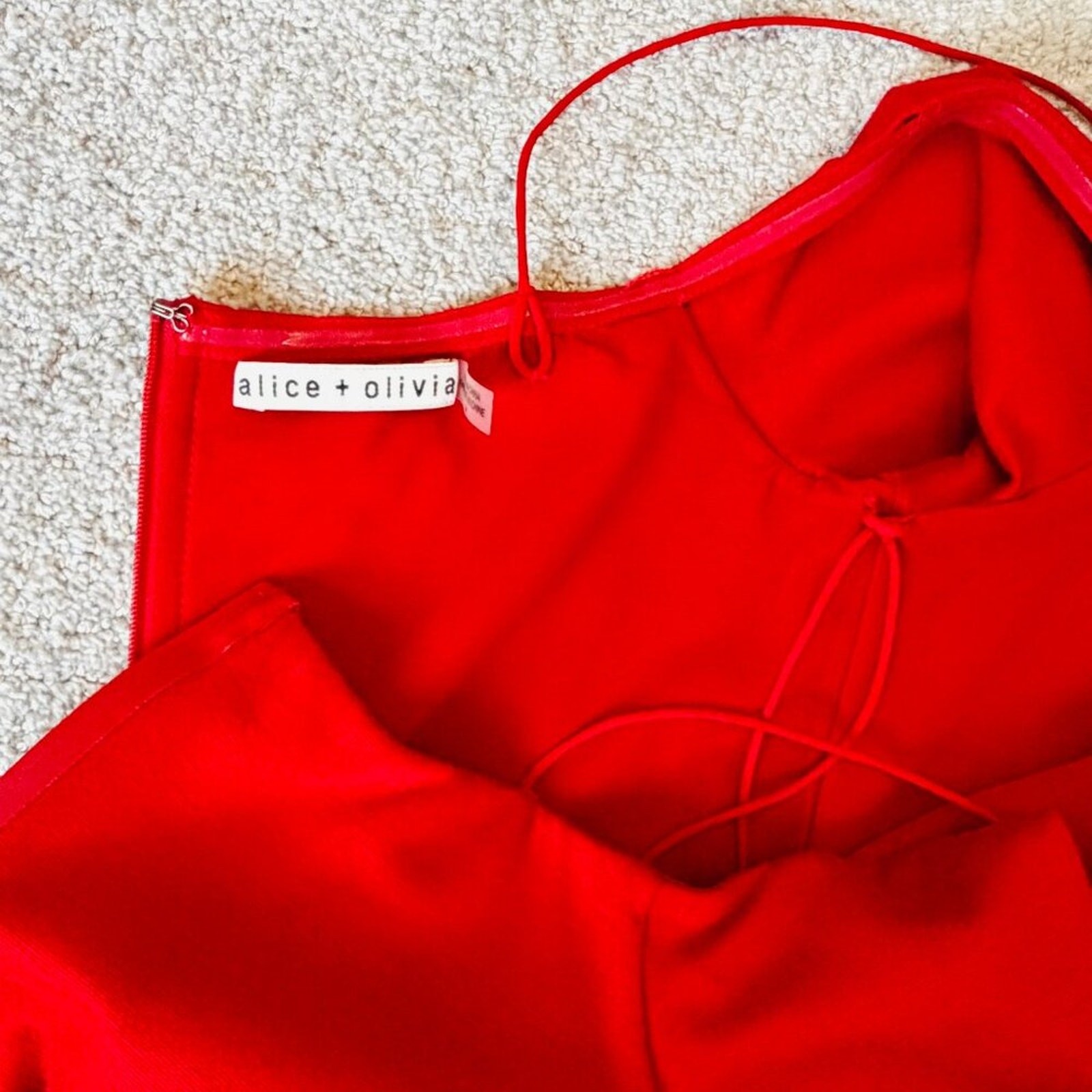 Alice +Olivia DorindaFitted Red Long-Sleeved Off the Shoulder Midi Dress, Size 4