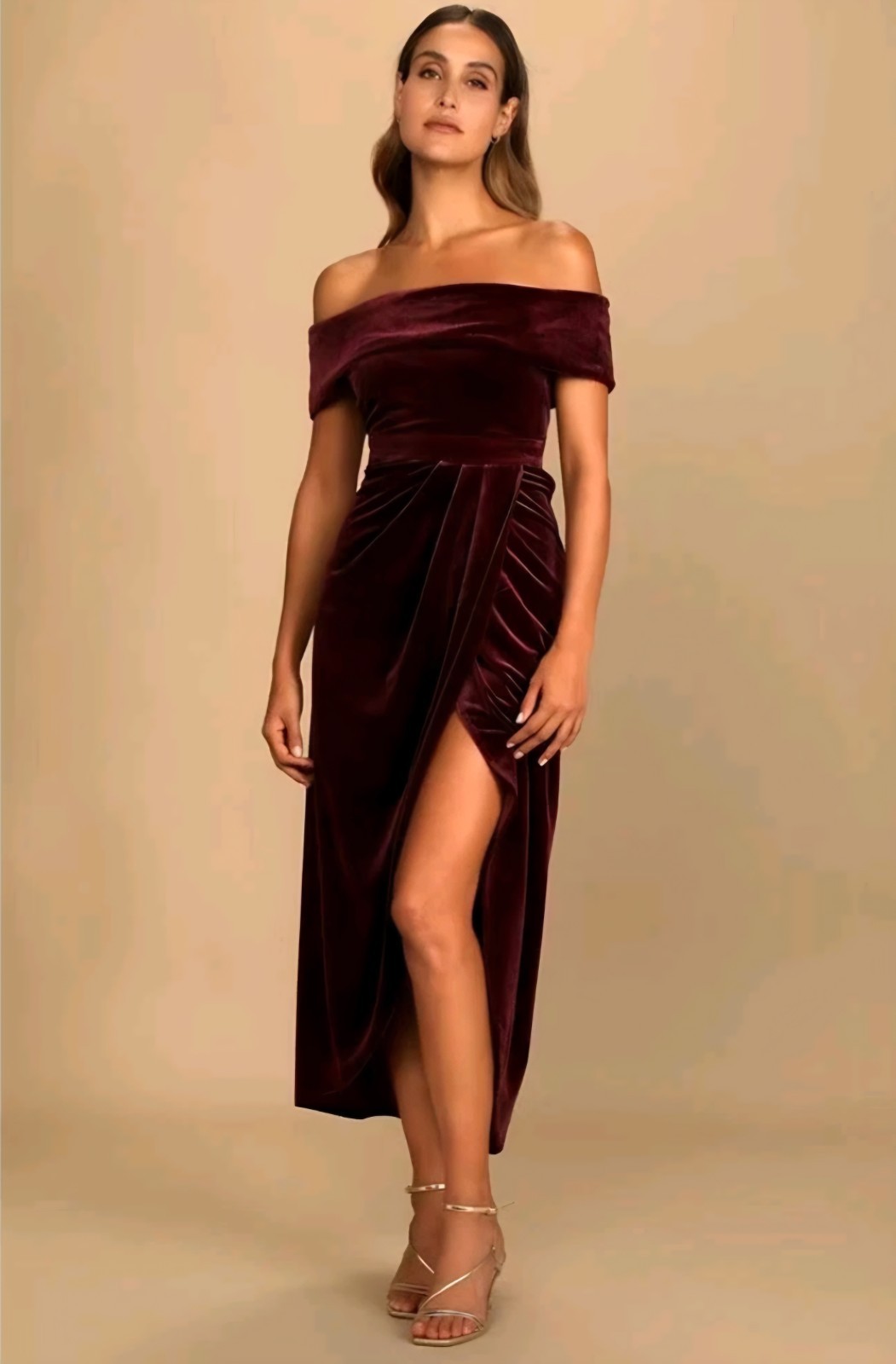 YES Fashion Womens Off Shoulder Velvet Cocktail Dress Burgundy 2XL