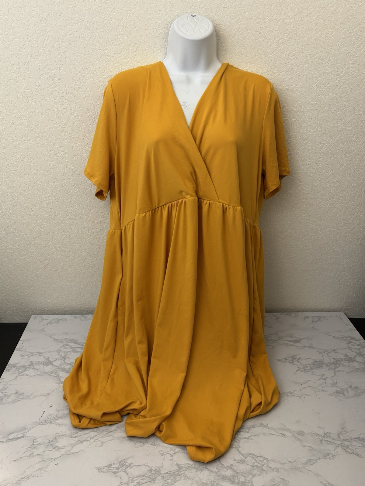 Shop Basic USA Women’s Faux Wrap Dress Size 2XL Yellow Stretch Pullover G2