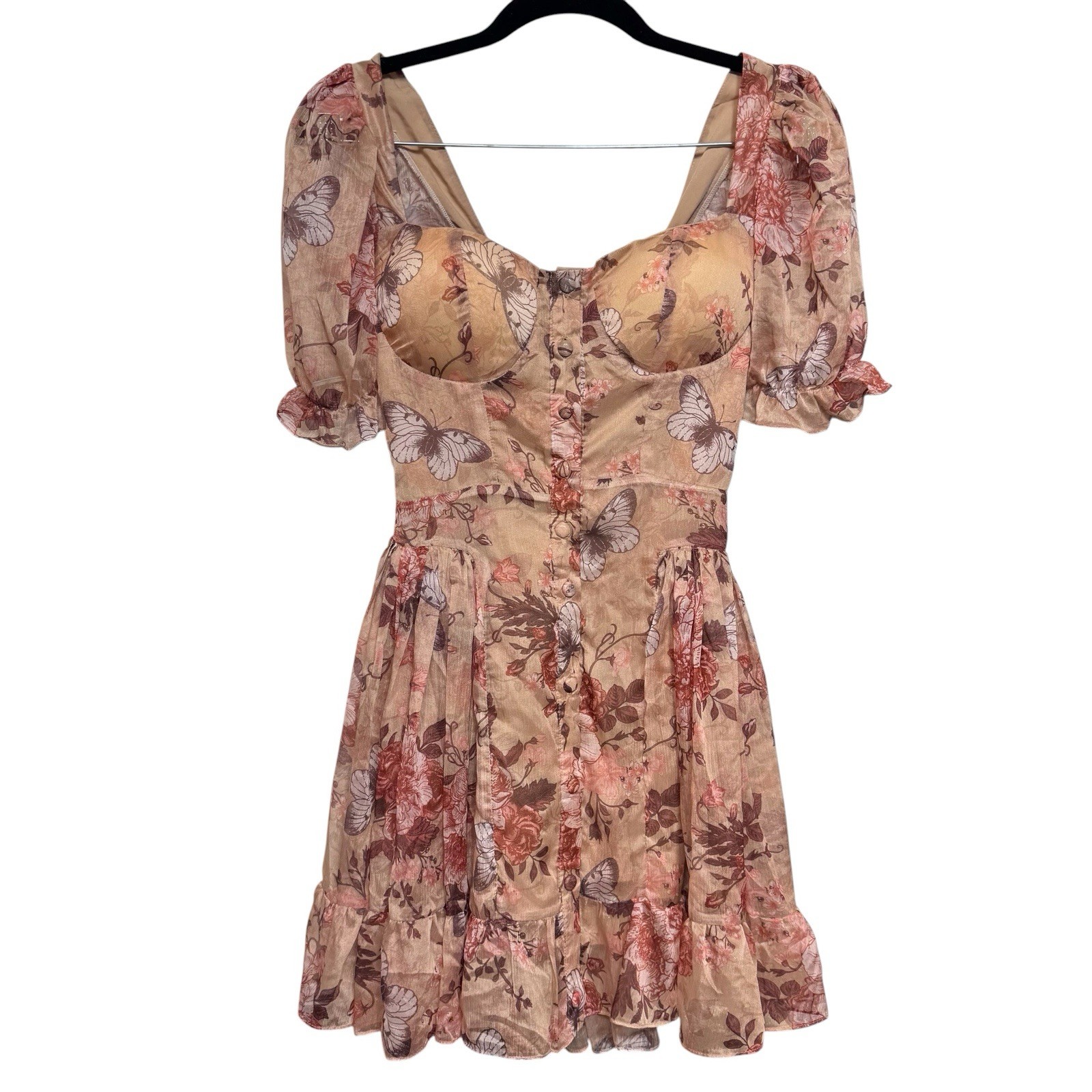 Floral Mini Dress Small Babydoll Corset Milkmaid Cottage Coquette Romantic Dazy