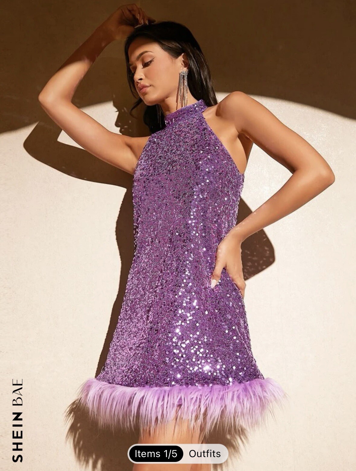 Womens Fuzzy Trim Sequence Sleeveless Purple Dress Lover Era Sz XL
