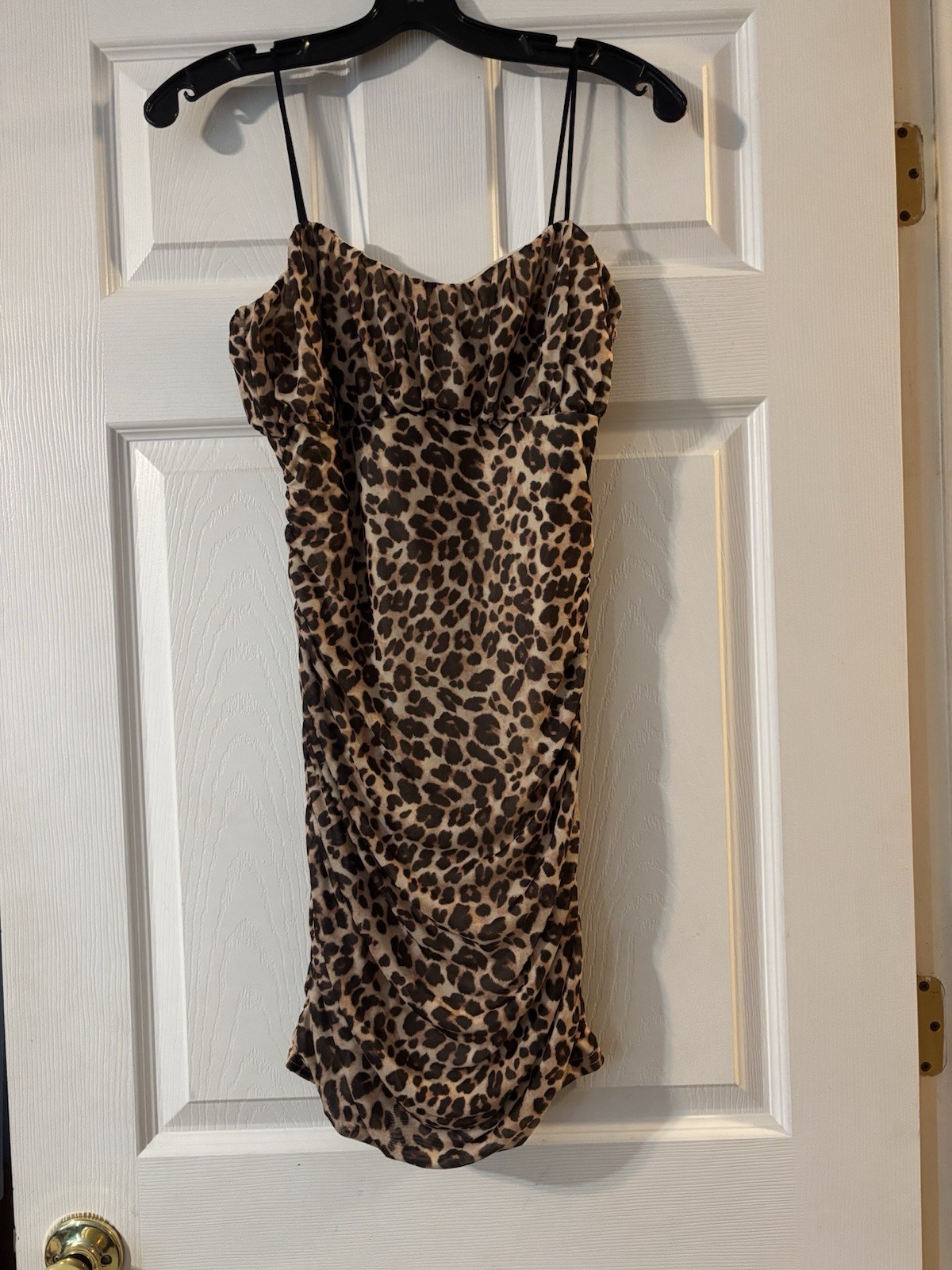 Streetwear Society L Mini Dress Bodycon Cheetah Mesh Lined Ruched Sides Zipper