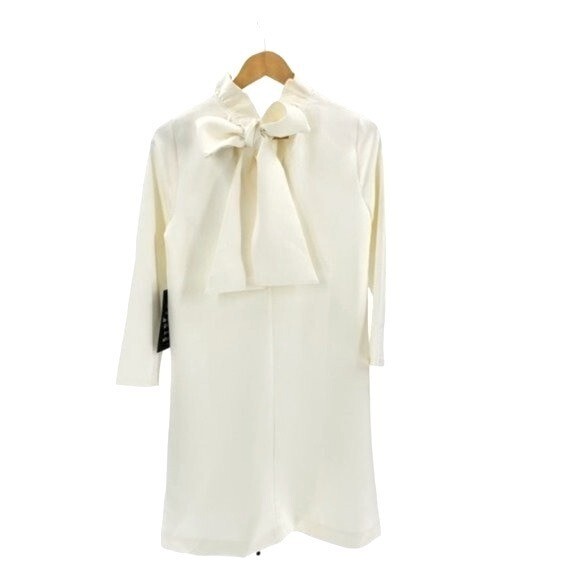 Tuckernuck | NEW Ivory Daphne Preppy Bow Tie 3/4 Sleeve Mini Dress Size XXS