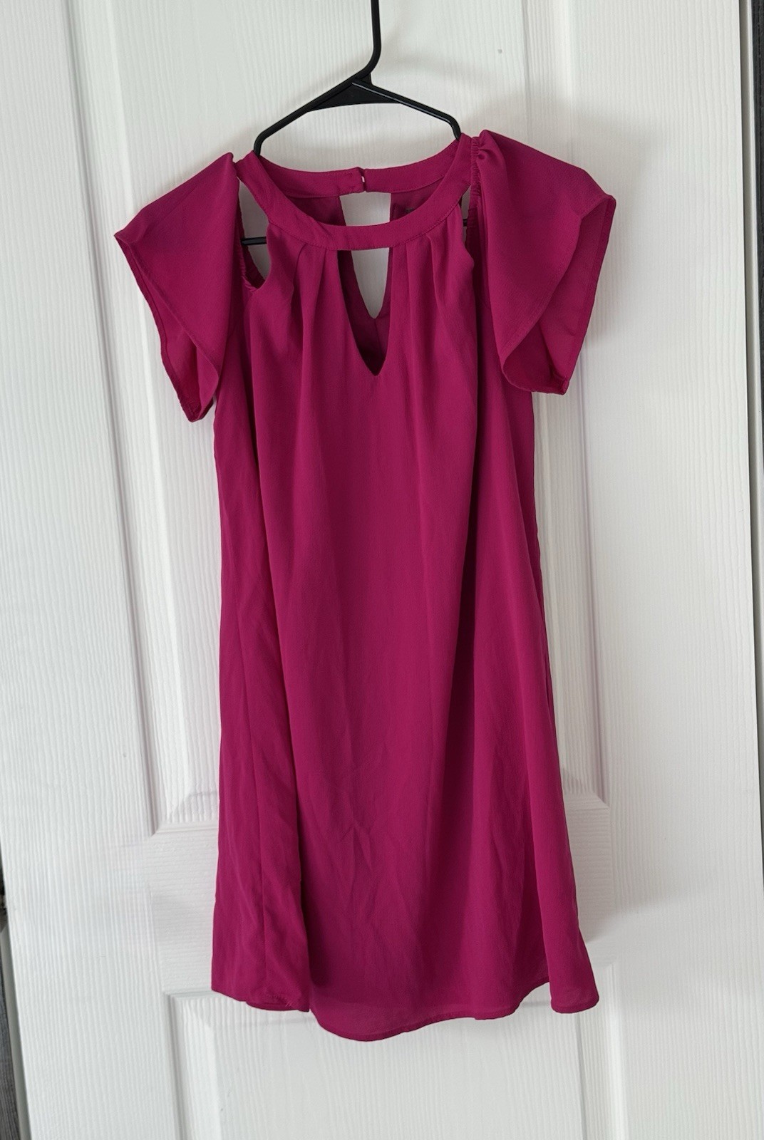 Lily Rose Pink Solid High Neck Cold Shoulder Ruffle Trapeze Swing Dress M