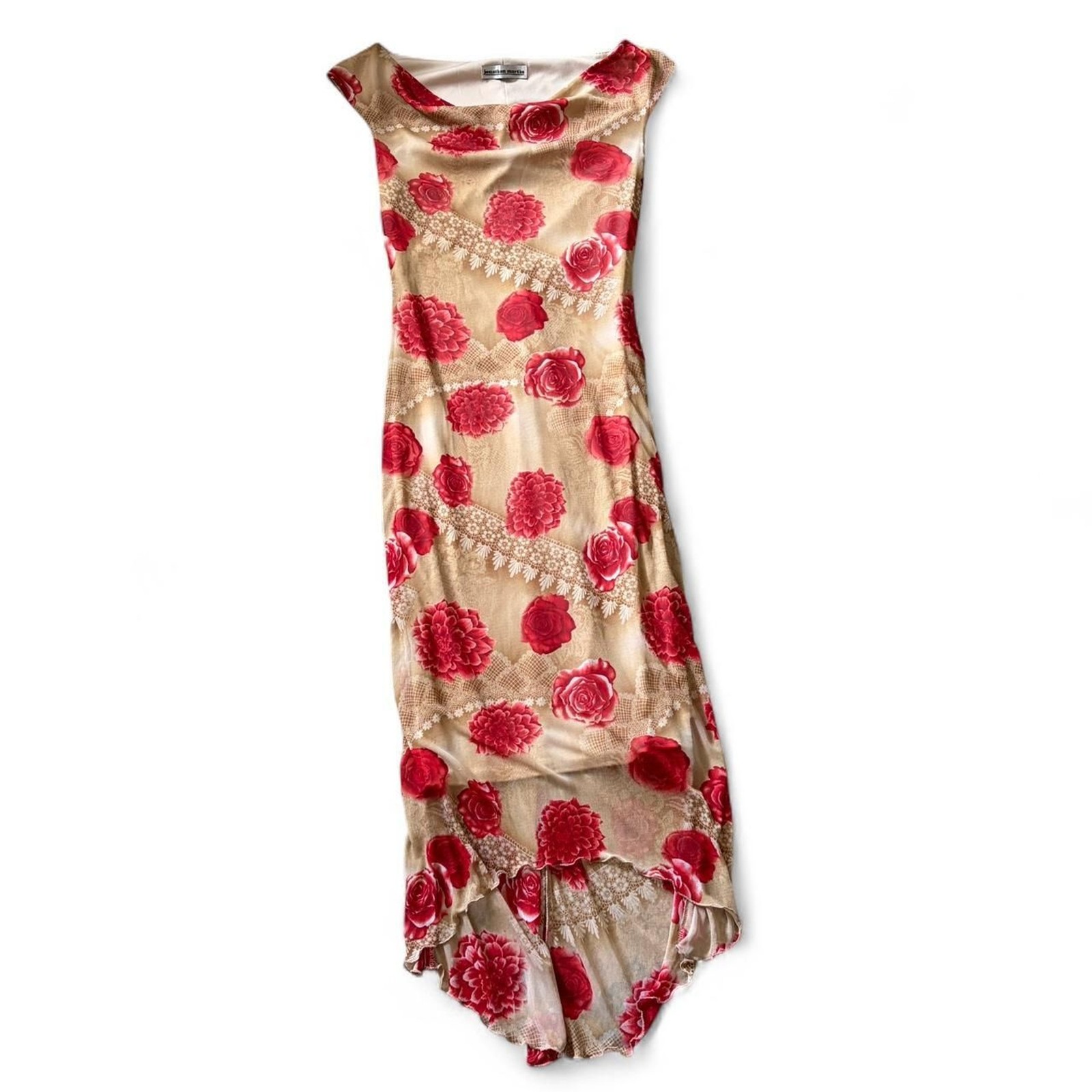 Jonathan Martin red and cream floral maxi dress with ruffles 90s size Medium