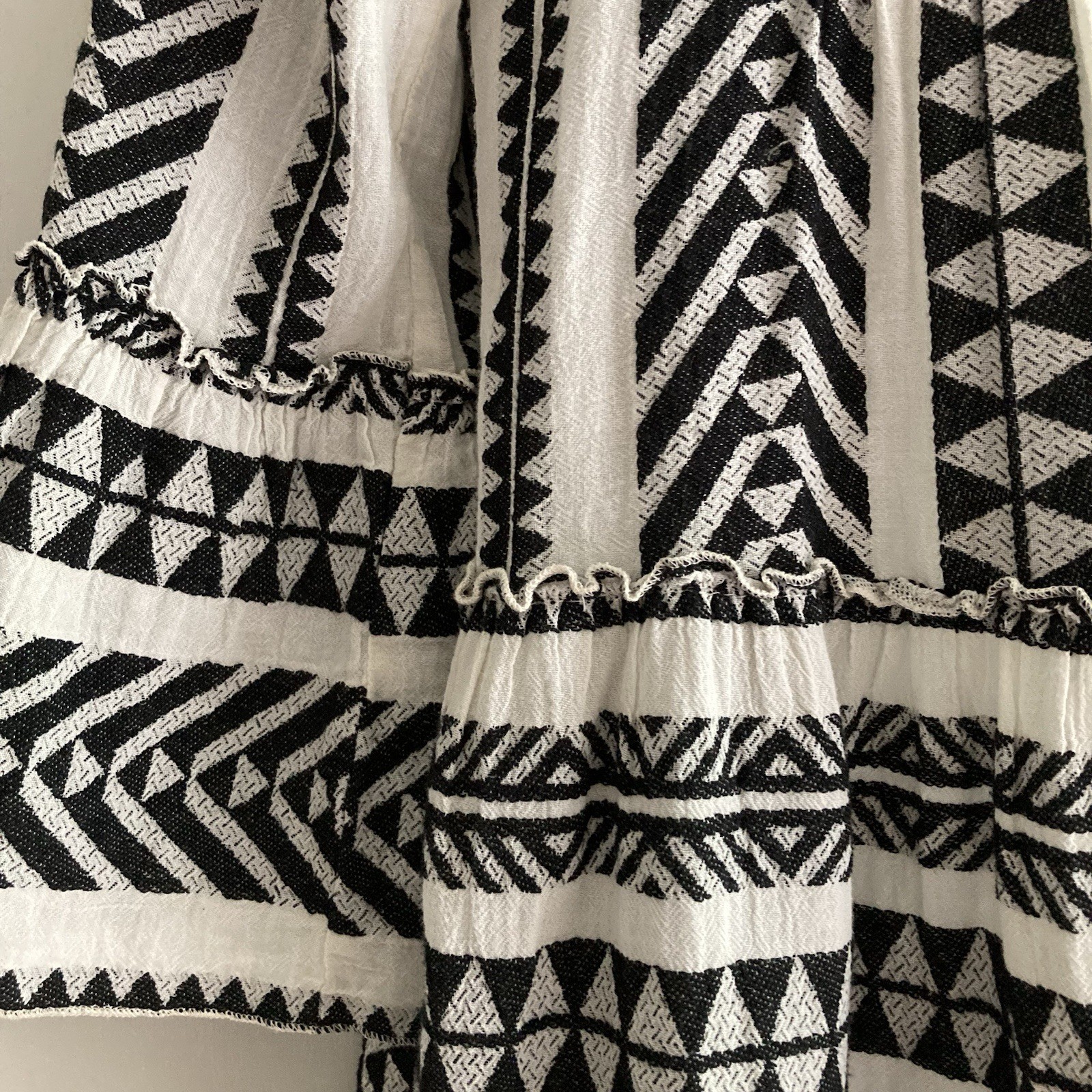 Devotion Twins Ella Black & Off White 100% Cotton Tiered Tunic Dress, Sz XS