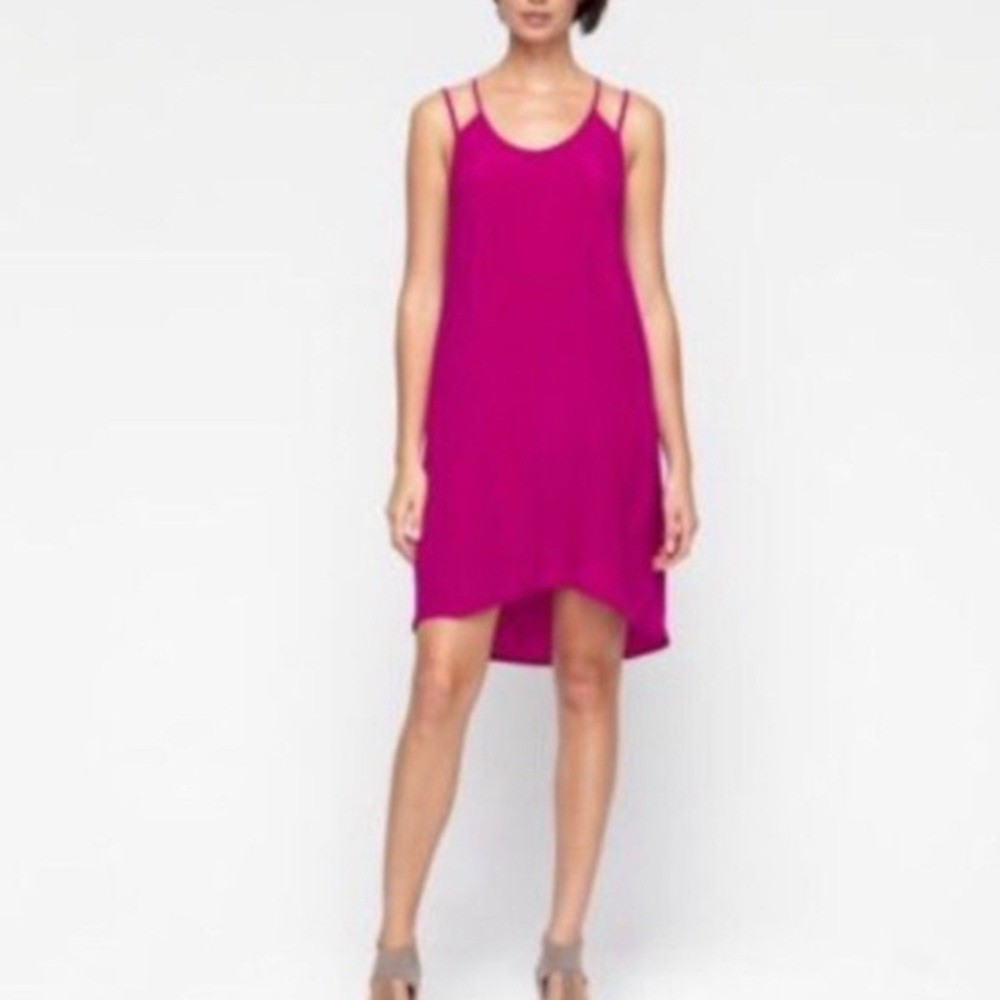 Eileen Fisher Magenta Silk Slip Dress Size L Strappy Minimalist