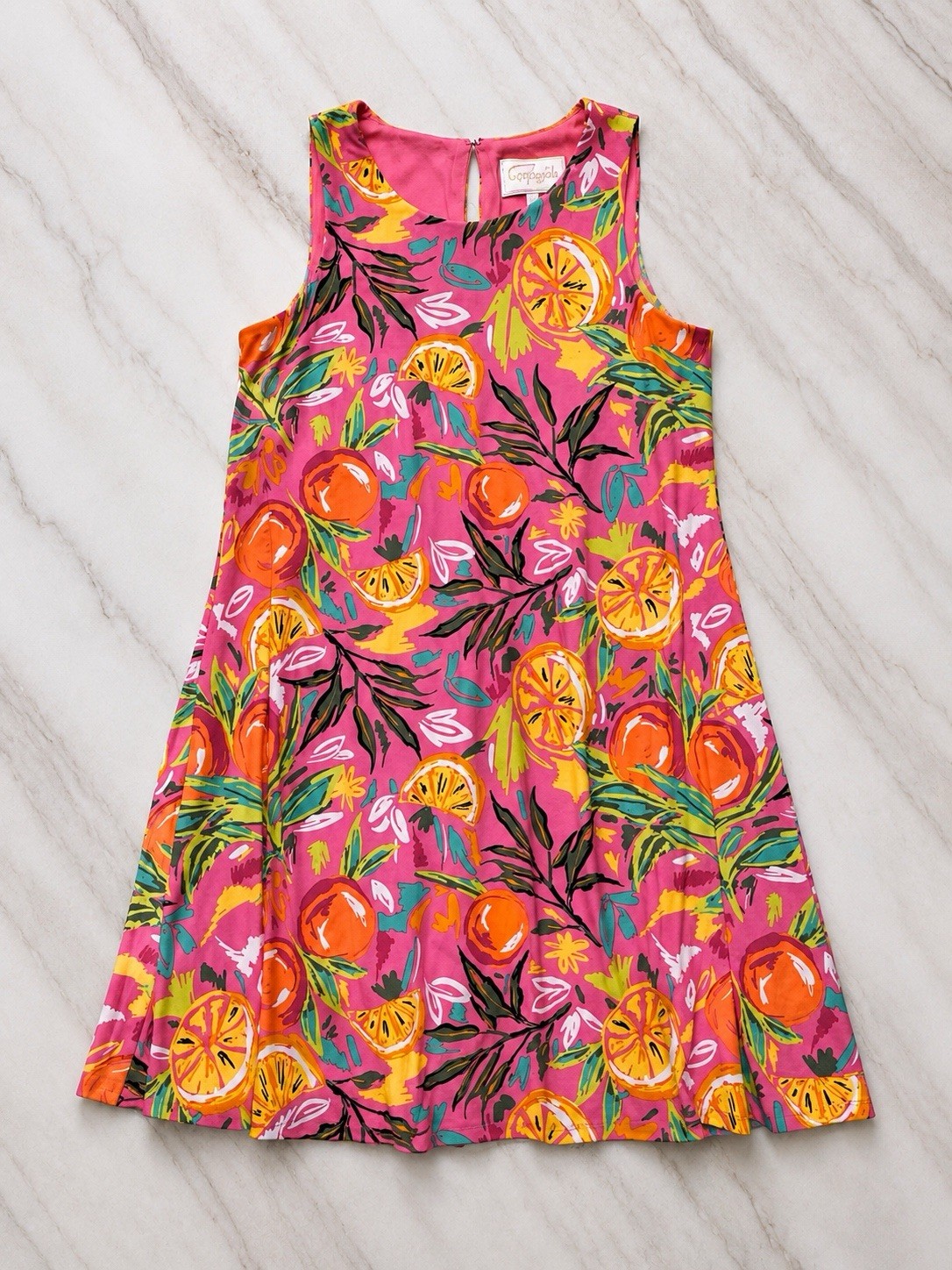 Pappagallo Citrus Tropical Pink Print Mini Sleeveless Shift Dress – Size Small