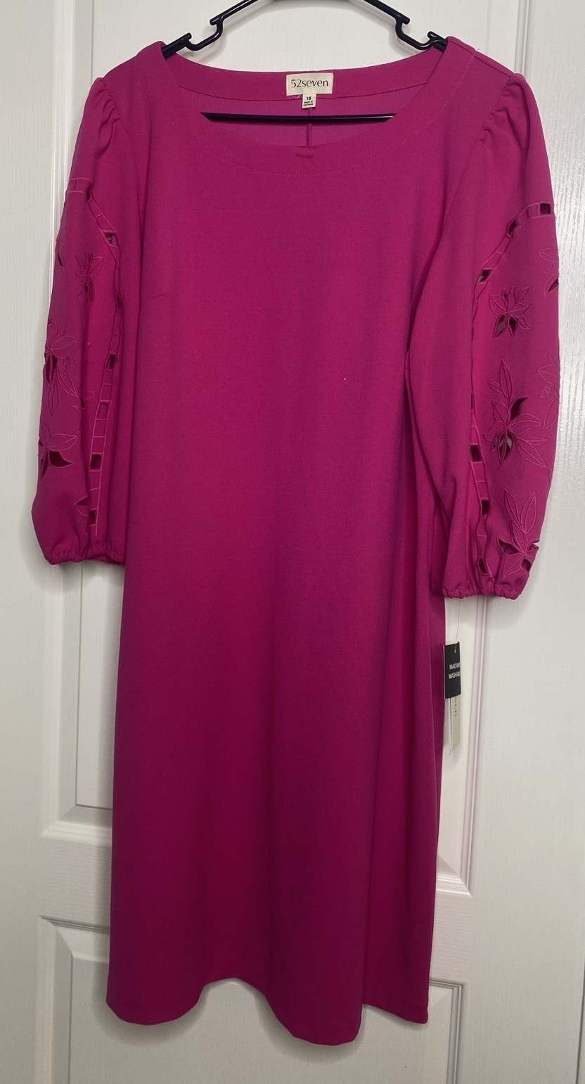 52Seven Women’s Dress 3/4 Sleeve Fuchsia Small Stain Neckline New W/ Tag Size 16