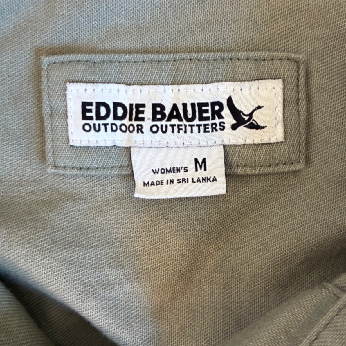 Eddie Bauer Womens Olive Green Cotton Utility Short Sleeve Shirt Dress Medium