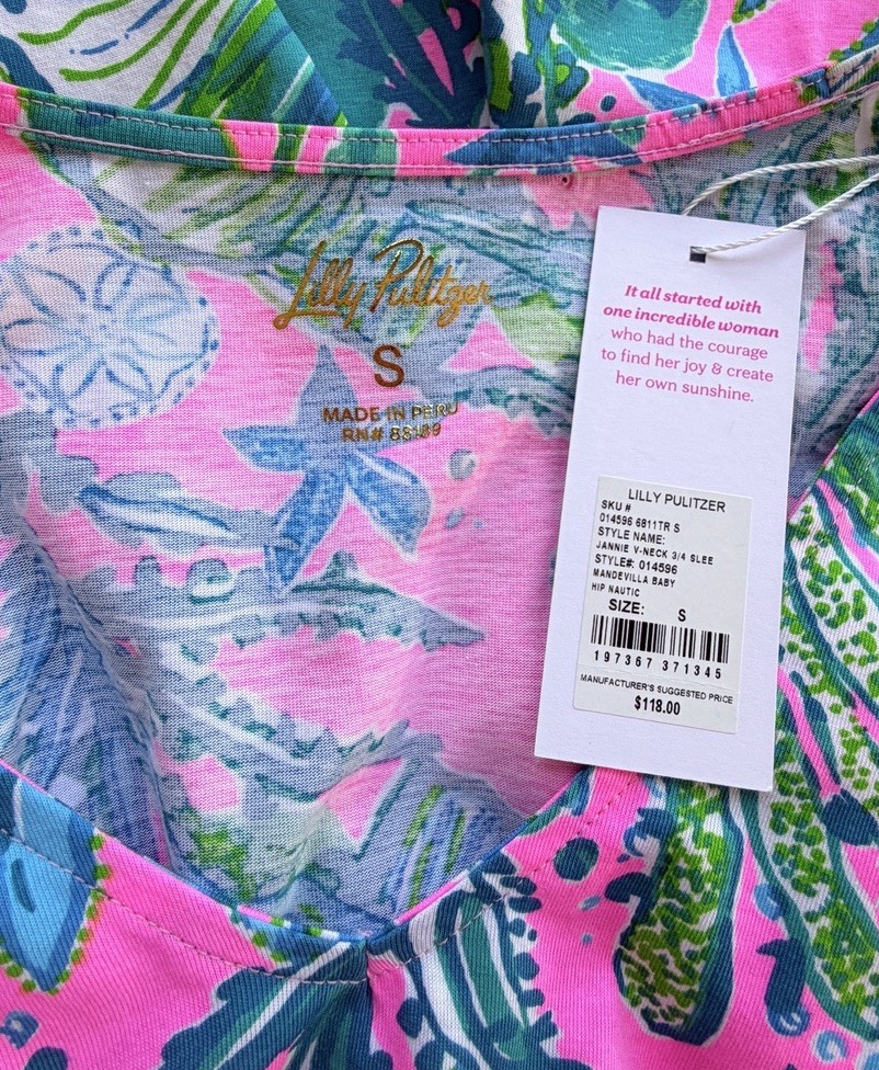 Lilly Pulitzer Jannie Dress V-Neck Three Quarter Sleeve Mini Size Small