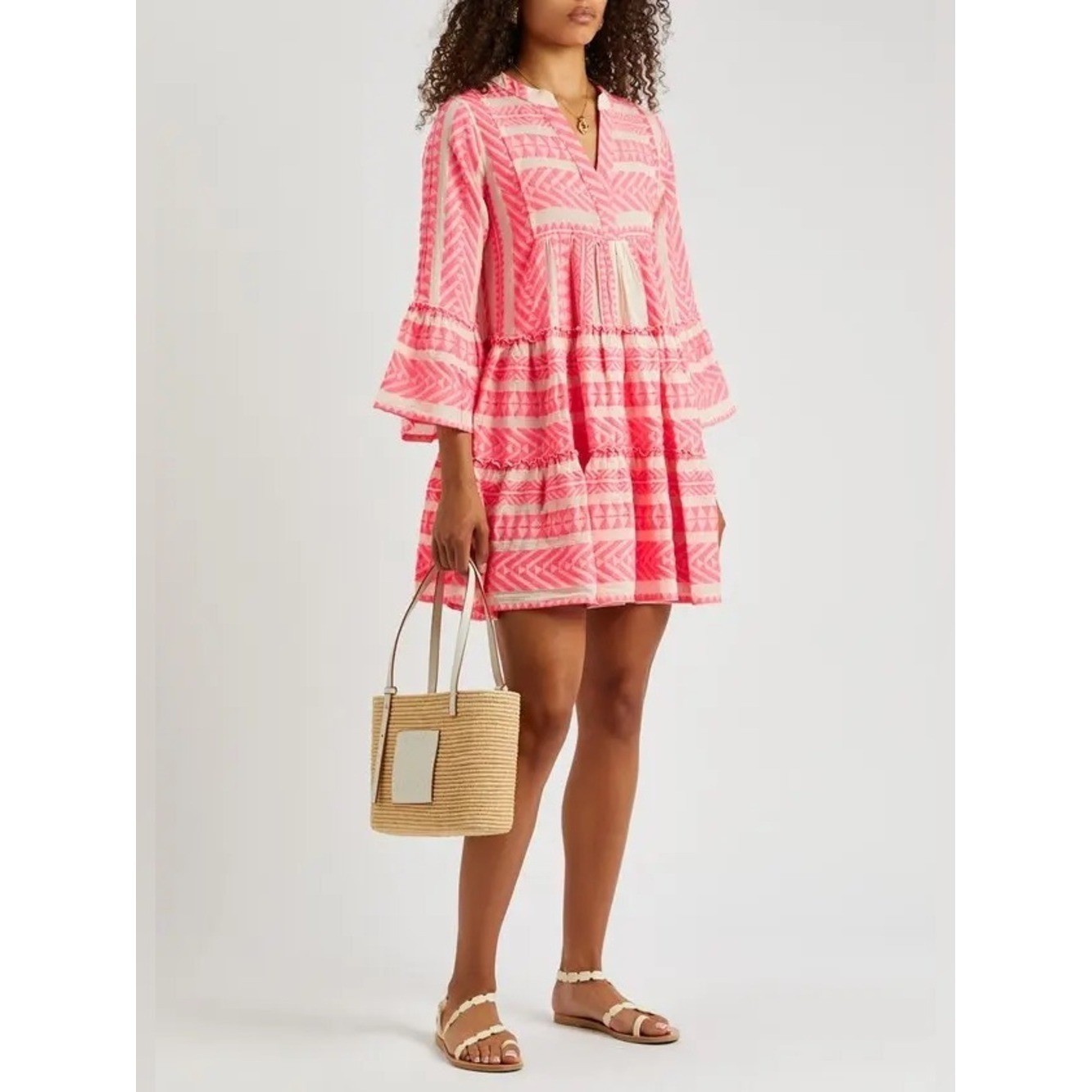 Devotion Twins Ella Embroidered Cotton Mini Dress Small Pink and White