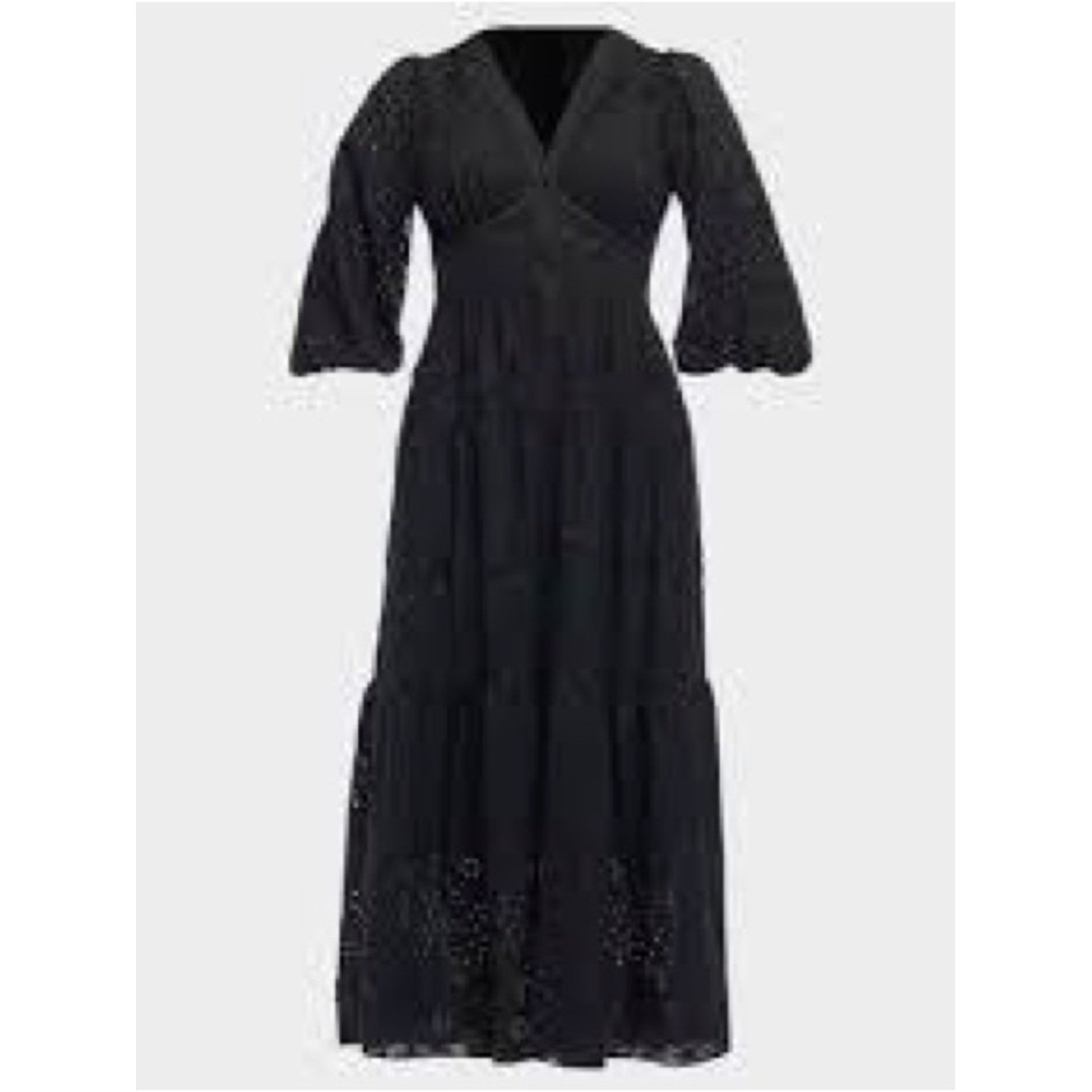 Shoshanna Sicily Eyelet Embroidered Dress Women 10 Black NWT Tiered Midi