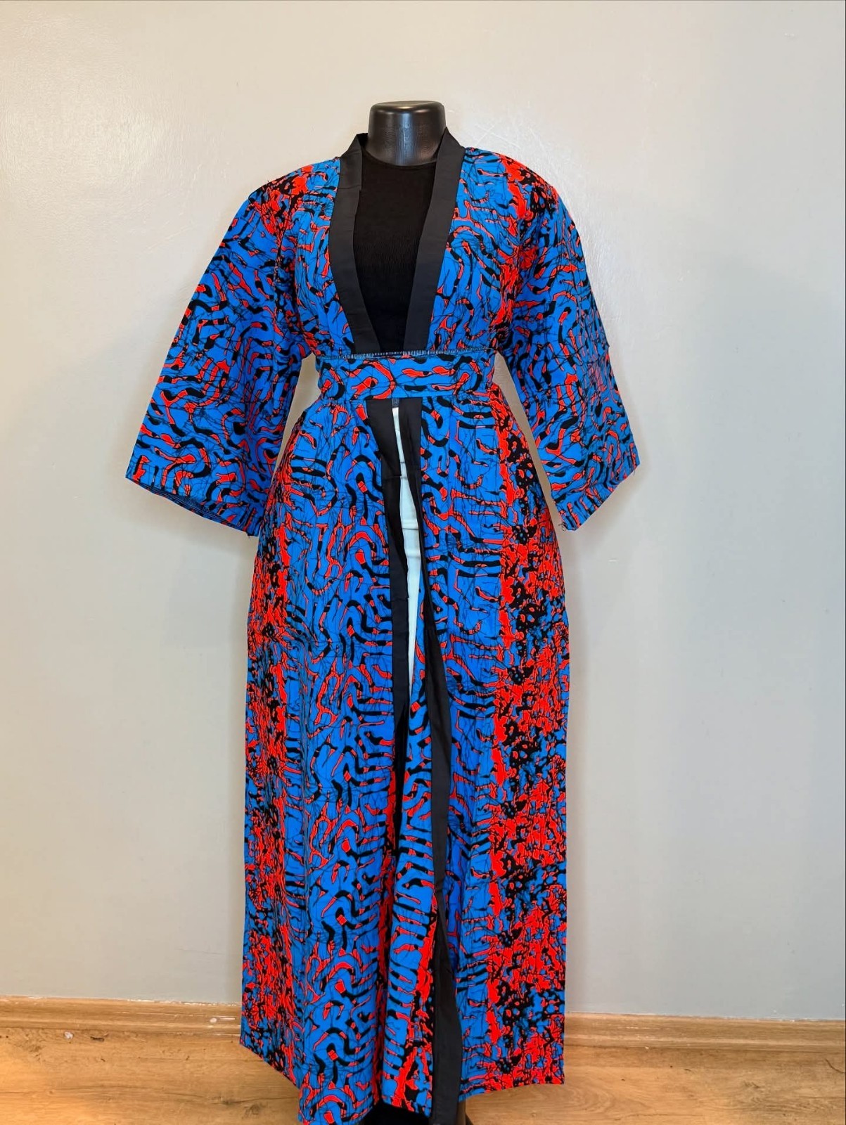 African Ankara Kimono 54 inch Long With Pockets & Belt size Small to Medium