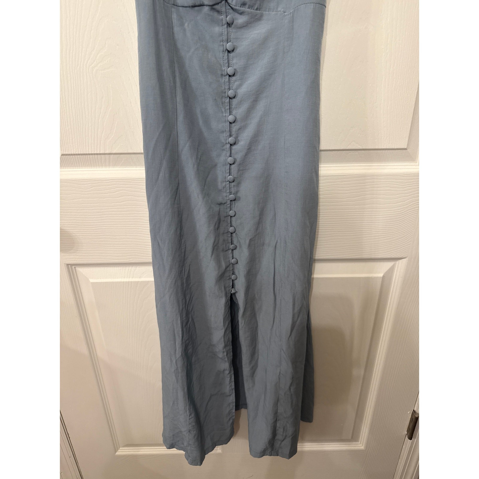 Grade & Gather Button Down Spaghetti Strap Midi Dress in Smoky Blue, S