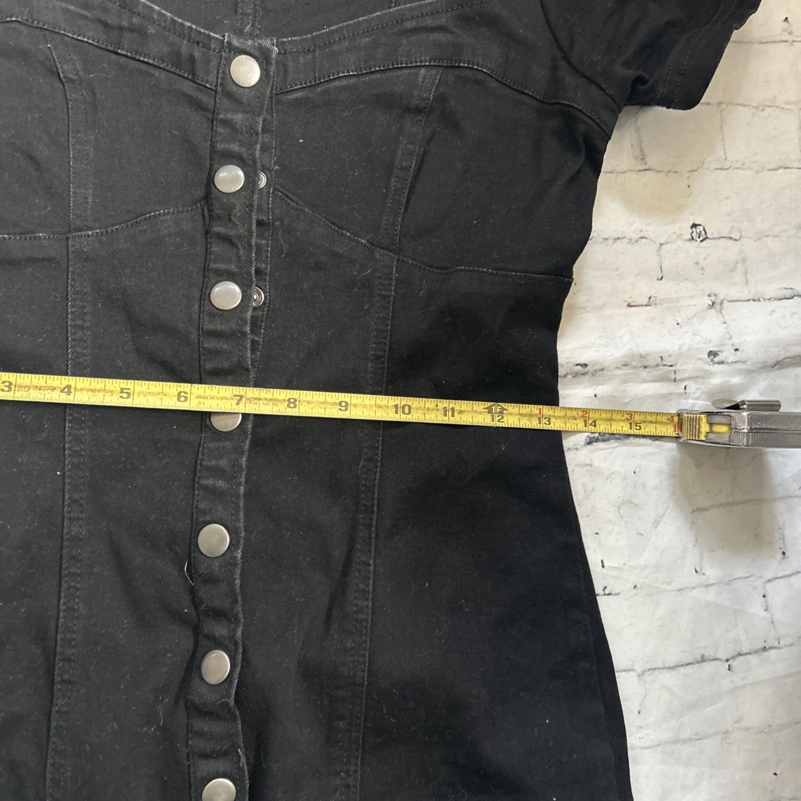 Forever 21 Black Denim Snap Button Up Mini Dress Size Medium