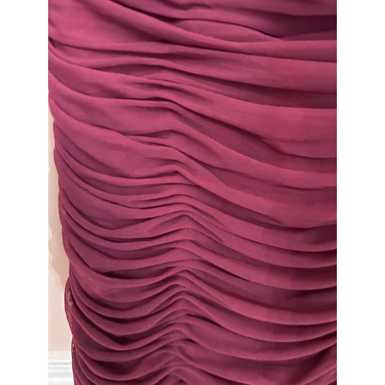 Dress the Population Dawn Burgundy Ruched Mesh Mini Dress Long Sleeve Size L