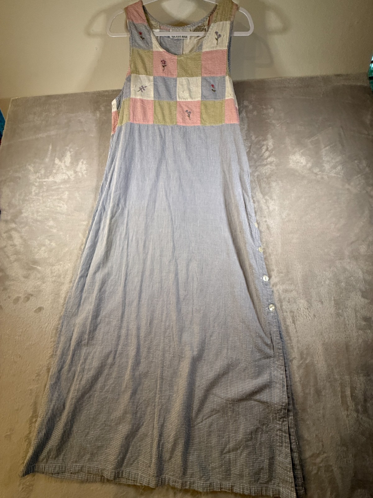 Casey & Max Gingham Maxi Dress Seersucker Button Side Slit Preowned (A17-18)