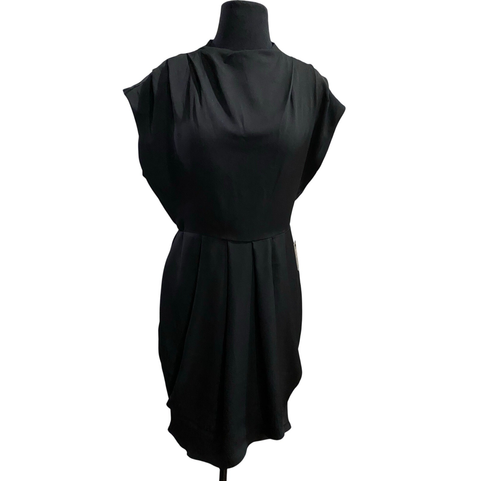 Express draped black cowl neck pleated mini sheath dress – size M NWT