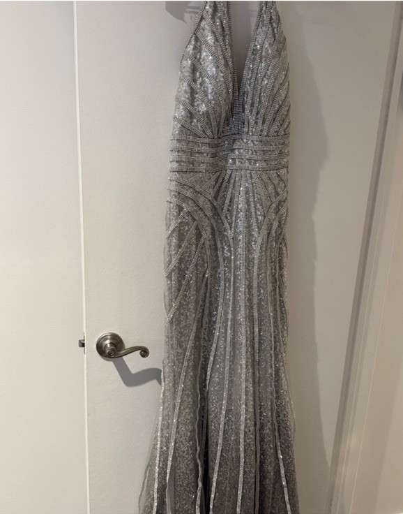 NEW JOVANI 62305 Elegant Silver Evening Gown