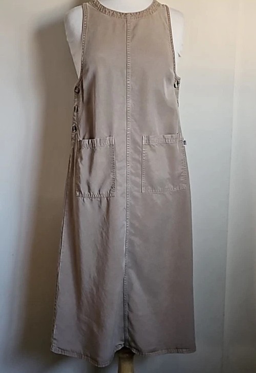 AKS Amy K Su Jumper Overall Dress Size P Xsmall Pockets Midi Side Buttons Brown