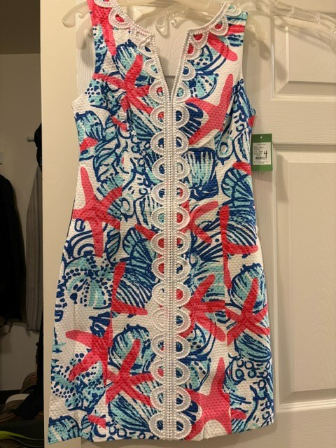 New Lilly Pulitzer Resort White She Shells JANICE Shift Dress Starfish Size 4