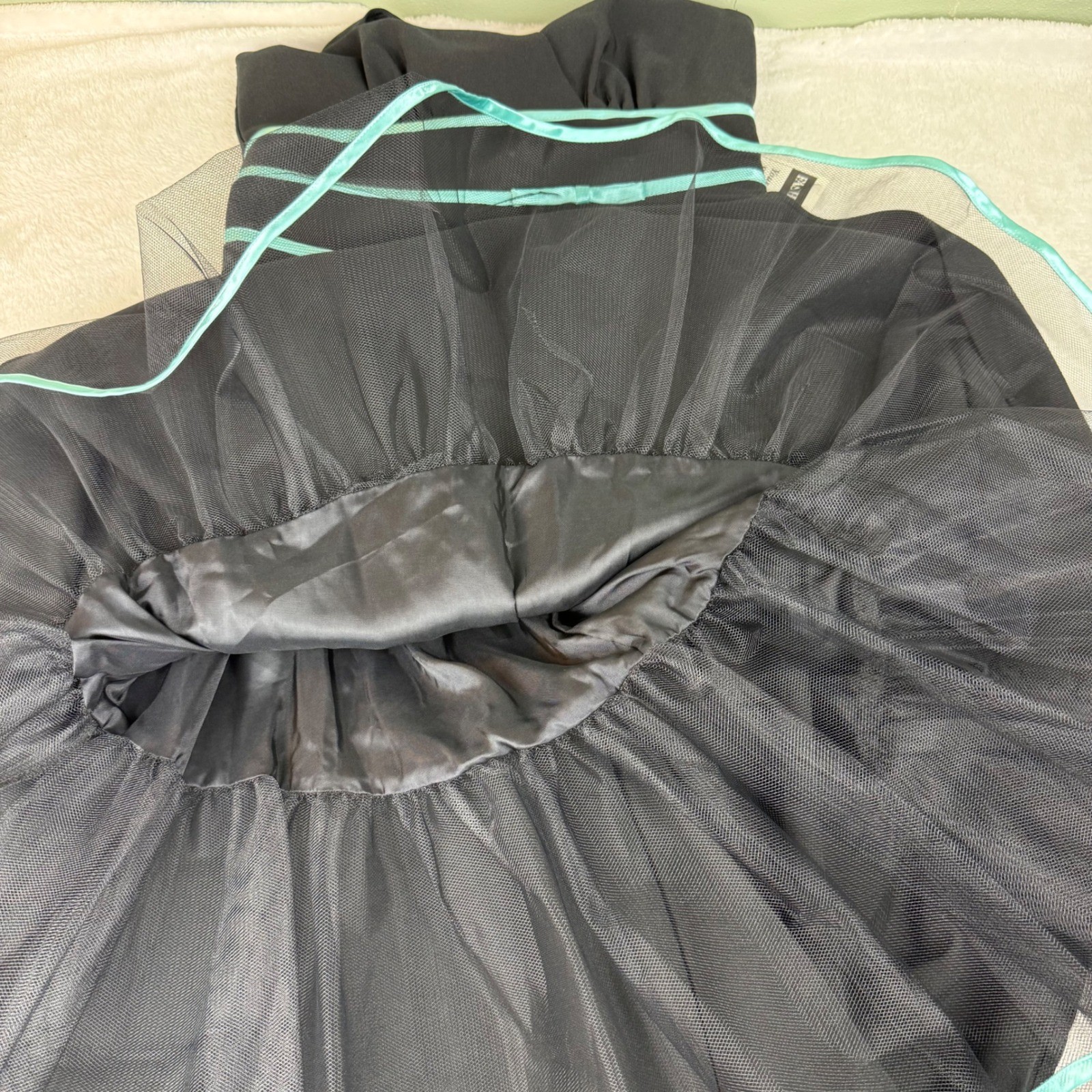 Studio 1940 Fashion Bug Black Halter Dress Teal Trim Rockabilly Vintage Y2K Sz 8