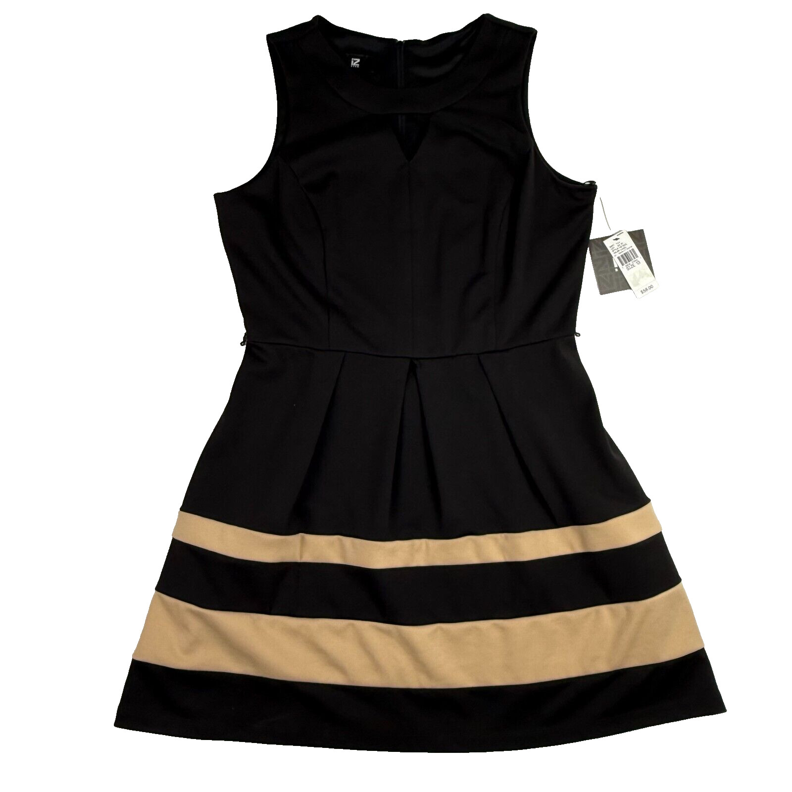 IZ Byer Juniors Sz 13 Black Gold Fit n Flare Dress Exposed Zipper Style 118720C