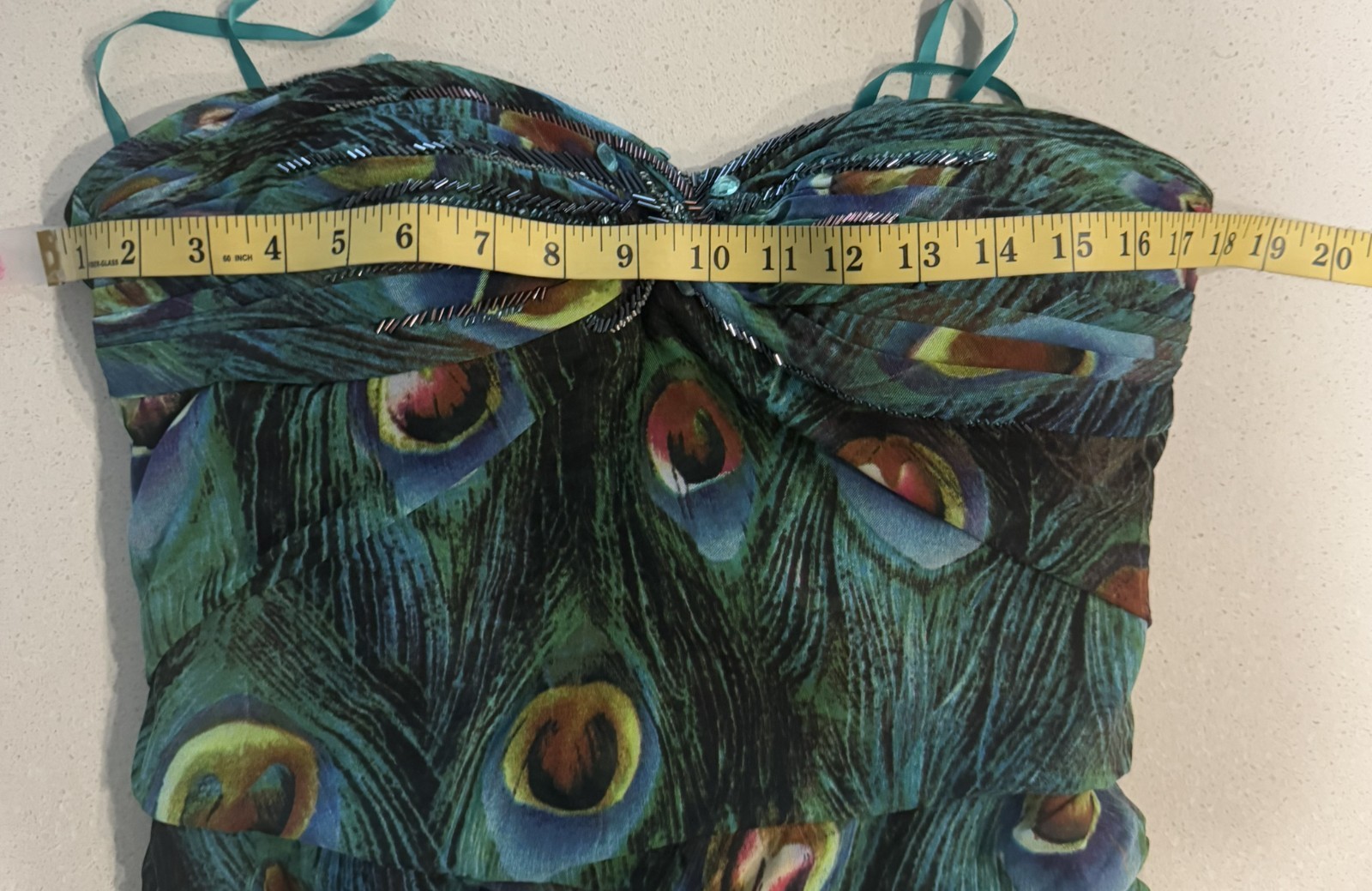Alberto Makali Strapless Peacock Beaded Gown.-Size 12. (LK#274 A)