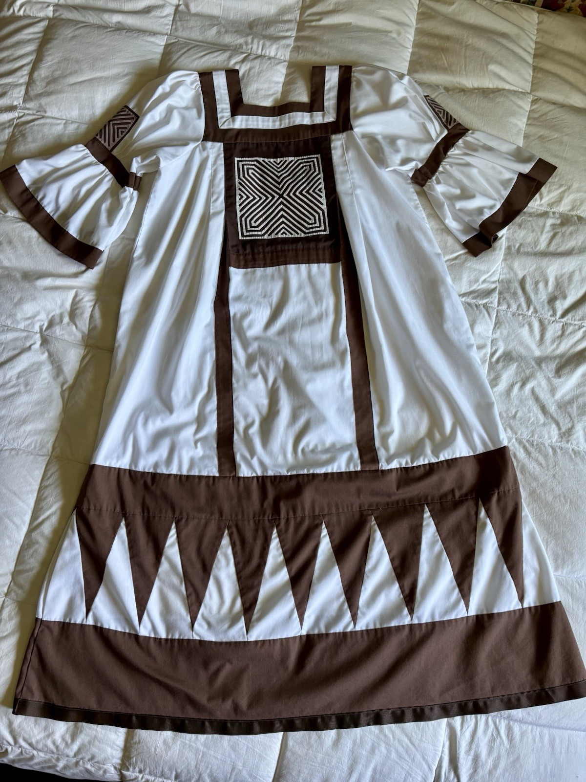 Unique Patchwork Boho Prairie Folk Western Dress Neutral Earthy Peasant Large