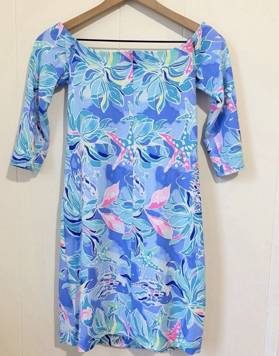 NWT Lily Pulitzer Laurana Off Shouder Dress Bennet Blue Celestial Seas Sz L