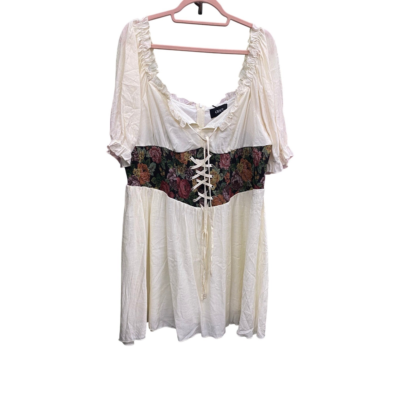 Cider Floral Tapestry Corset Ren Faire Cream Milkmaid Lace Up Cottagecore 1XL