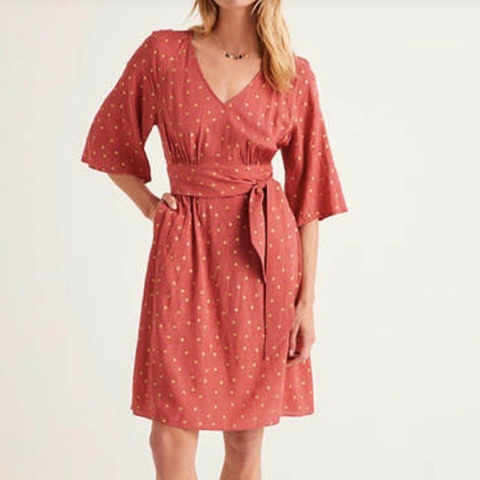 Boden Dominique Polka Dot Belted Dress-Size 2-Pockets-3/4 Raglan Sleeve-Chiffon