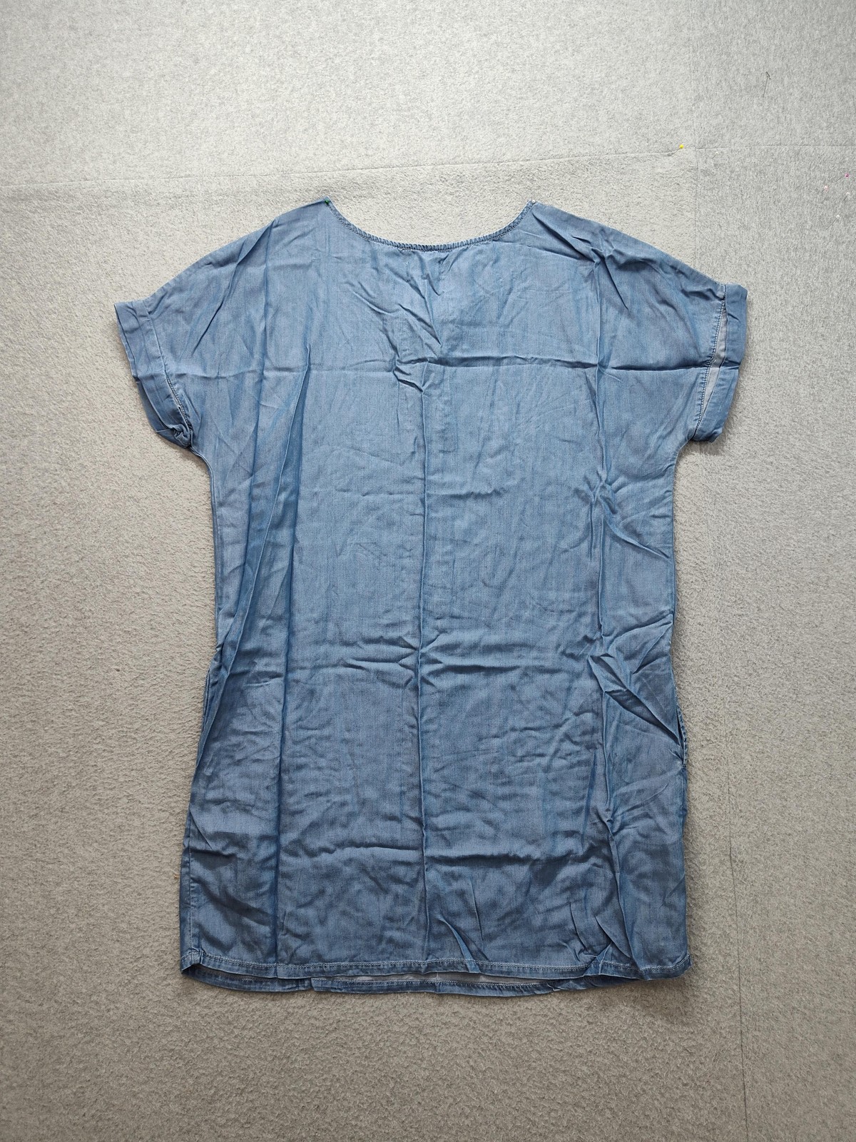 Caslon Dress Womens Large Blue Chambray Lace Up Scoop Neck Shift Short Sleeve